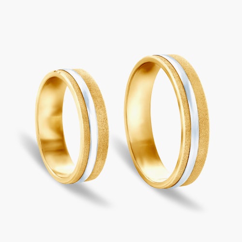 Obrączki ślubne: dwukolorowe złoto, płaskie, 5 mm